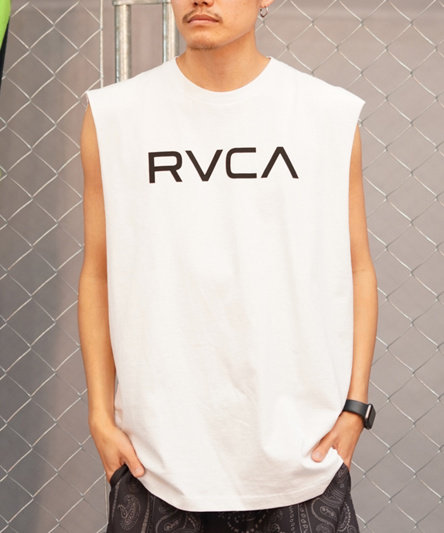 【クーポン対象】RVCA ルーカ メンズ タンクトップ カットオフ クルーネック BE041-353(WHT-S)