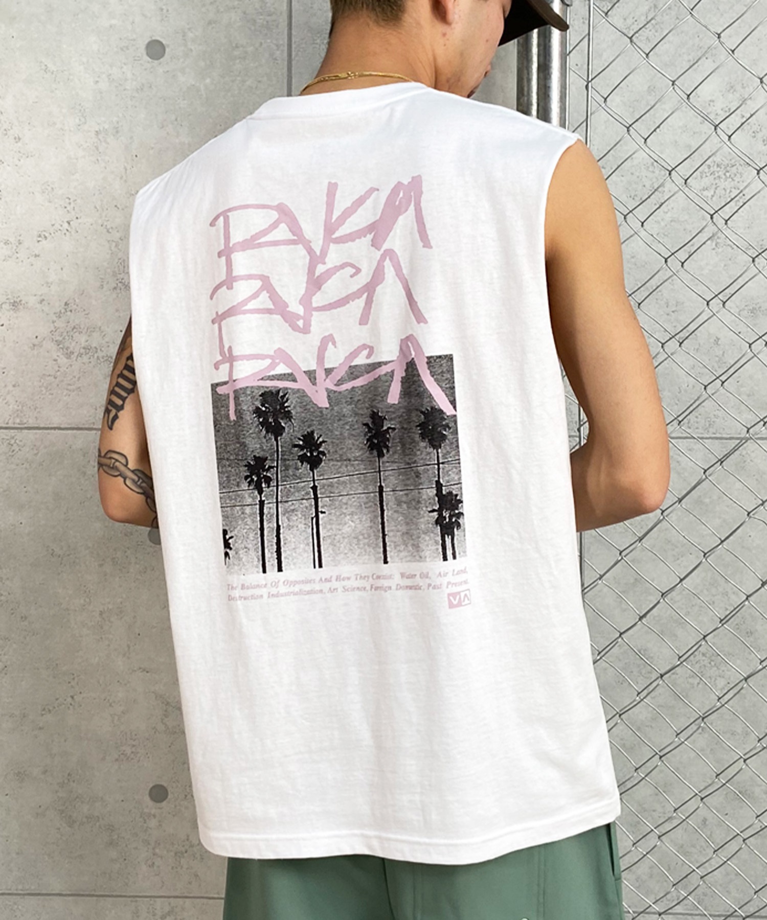 RVCA ルーカ メンズ タンクトップ カットオフ バックプリント オーバーサイズ BE04A-357(WHT-S)