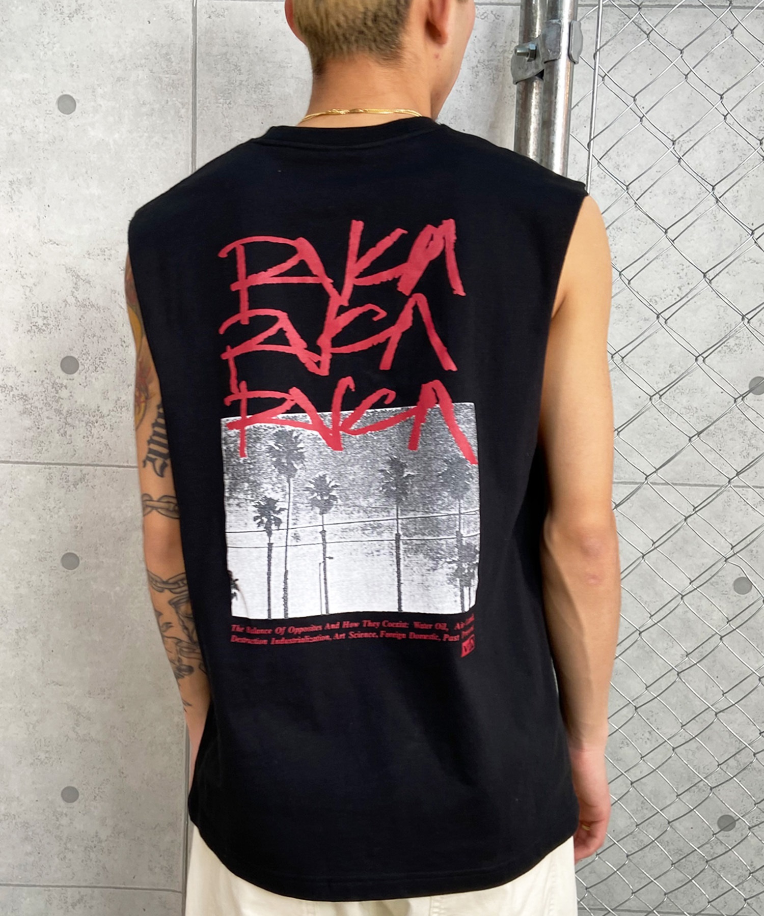 RVCA ルーカ メンズ タンクトップ カットオフ バックプリント オーバーサイズ BE04A-357(BLK-S)