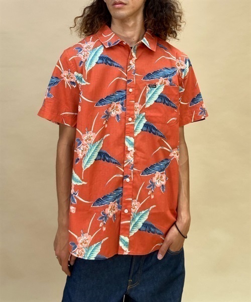 INDEPENDENT×BRIXTON アイアンクロス総柄　レーヨン混半袖シャツ BRIXTON/ブリクストン CHARTER PRINT 総柄 半袖シャツ 1218