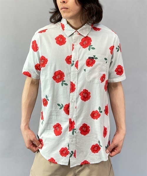 RVCA/ルーカ 花柄シャツ 半袖カジュアルシャツ/レーヨンシャツ BD041 
