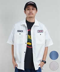 【ムラサキスポーツ限定】 SANTACRUZ サンタクルーズ メンズ 半袖シャツ ワークシャツ ストライプ柄 502241204(WHITE-M)