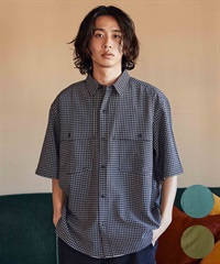 DEAR LAUREL ディアローレル メンズ ユーティリティーフラップシャツ 半袖 格子柄 Utility flap shirts D24S2401(BLK-M)