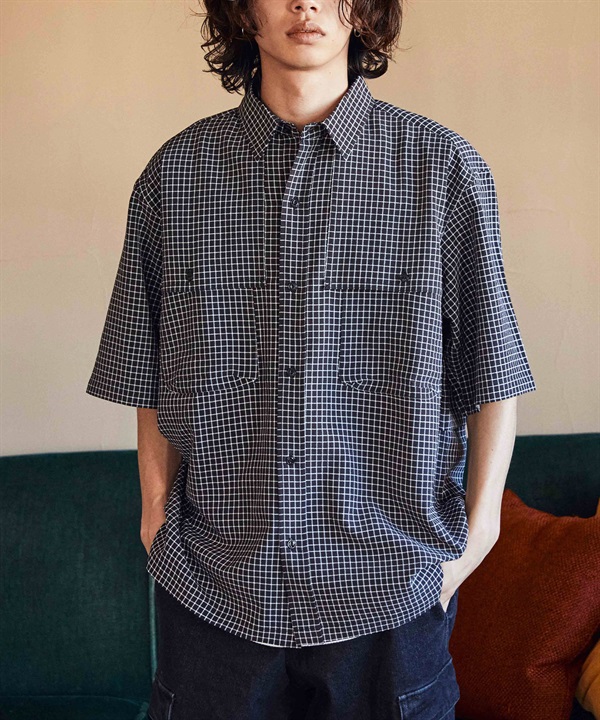 【マトメガイ対象】DEAR LAUREL ディアローレル メンズ ユーティリティーフラップシャツ 半袖 格子柄 Utility flap shirts D24S2401