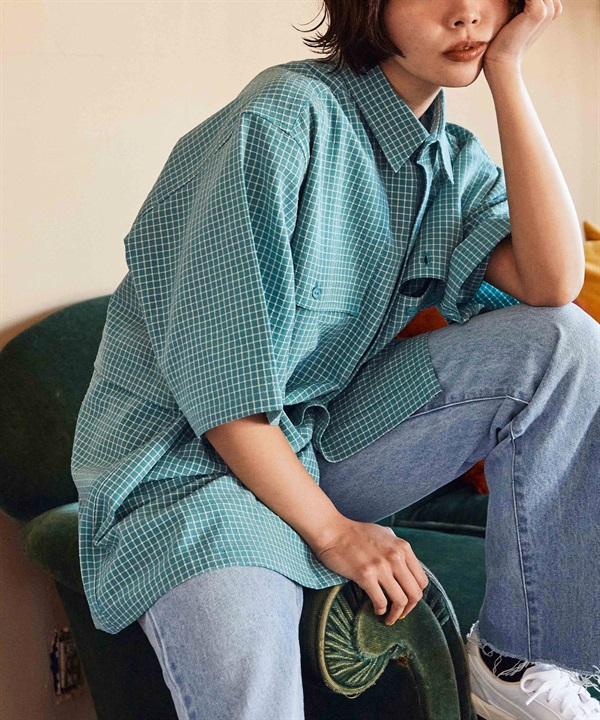 【マトメガイ対象】DEAR LAUREL ディアローレル メンズ ユーティリティーフラップシャツ 半袖 格子柄 Utility flap shirts D24S2401