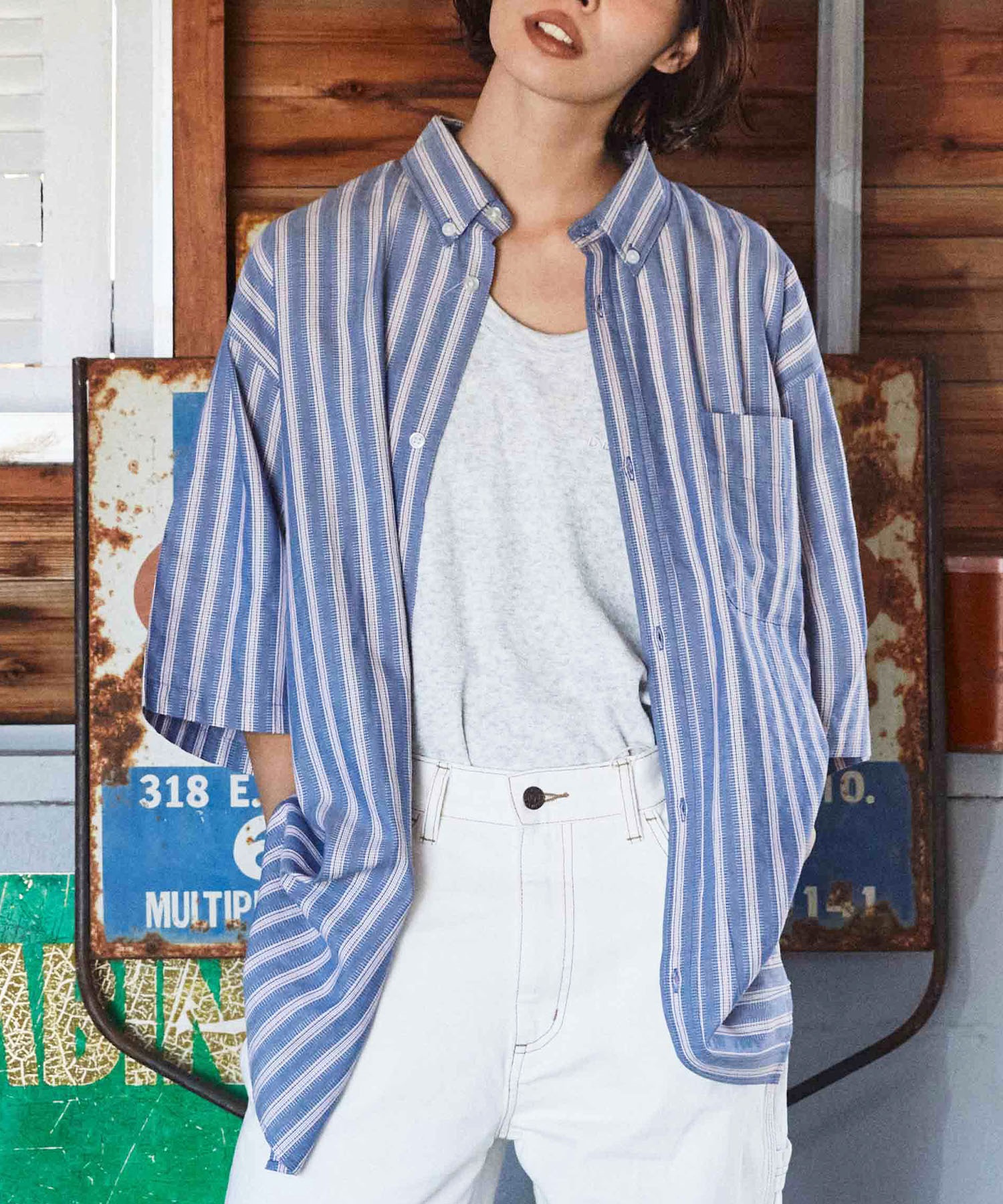 DEAR LAUREL ディアローレル メンズ ボタンダウンシャツ 半袖