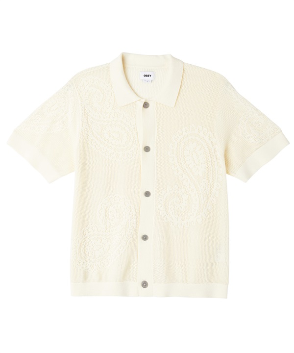 【マトメガイ対象】OBEY オベイ メンズ ニットシャツ ポロ 半袖 手編み風 ペイズリー柄 TEAR DROP OPENKNIT SHIRT 151000080