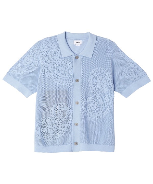 【マトメガイ対象】OBEY オベイ メンズ ニットシャツ ポロ 半袖 手編み風 ペイズリー柄 TEAR DROP OPENKNIT SHIRT 151000080