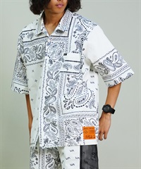 RVCA ルーカ メンズ シャツ 半袖 ペイズリー バンダナ 総柄 セットアップ対応 ユニセックス BE04A-P15 ムラサキスポーツ限定(WHT-S)