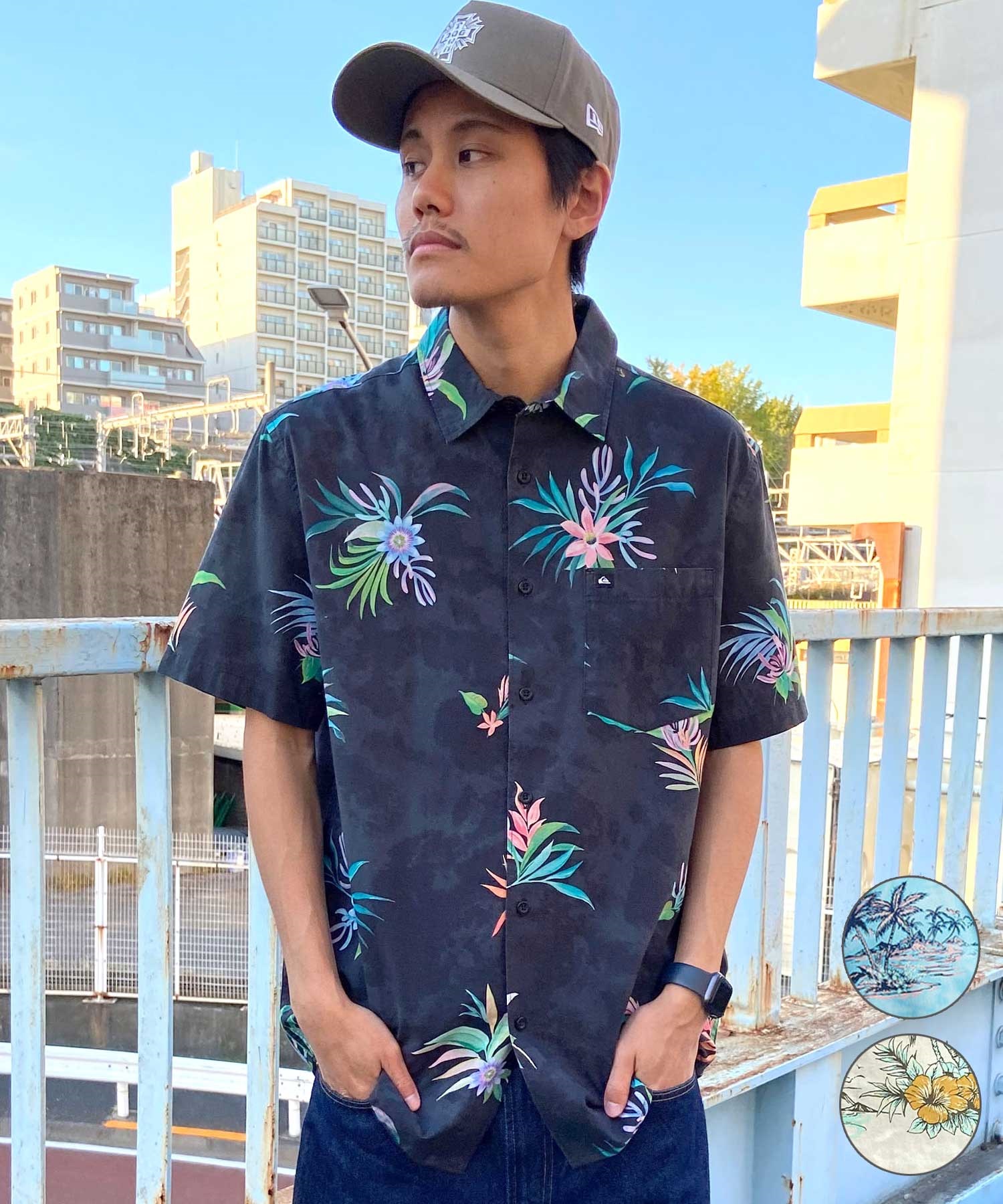 【クーポン対象】QUIKSILVER クイックシルバー メンズ 半袖 シャツ アロハシャツ 総柄 ワンポイント AQYWT03312(BHQ7-M)