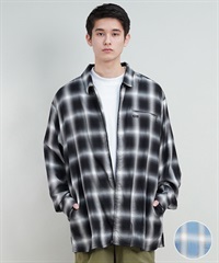 【クーポン対象】RVCA ルーカ OMBRER CHECK ZIP SHIRTS メンズ シャツ ジップアップ チェック オーバーサイズ BE041-759(LBL-S)