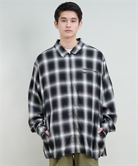 RVCA ルーカ OMBRER CHECK ZIP SHIRTS メンズ シャツ ジップアップ チェック オーバーサイズ BE041-759(BLK-S)