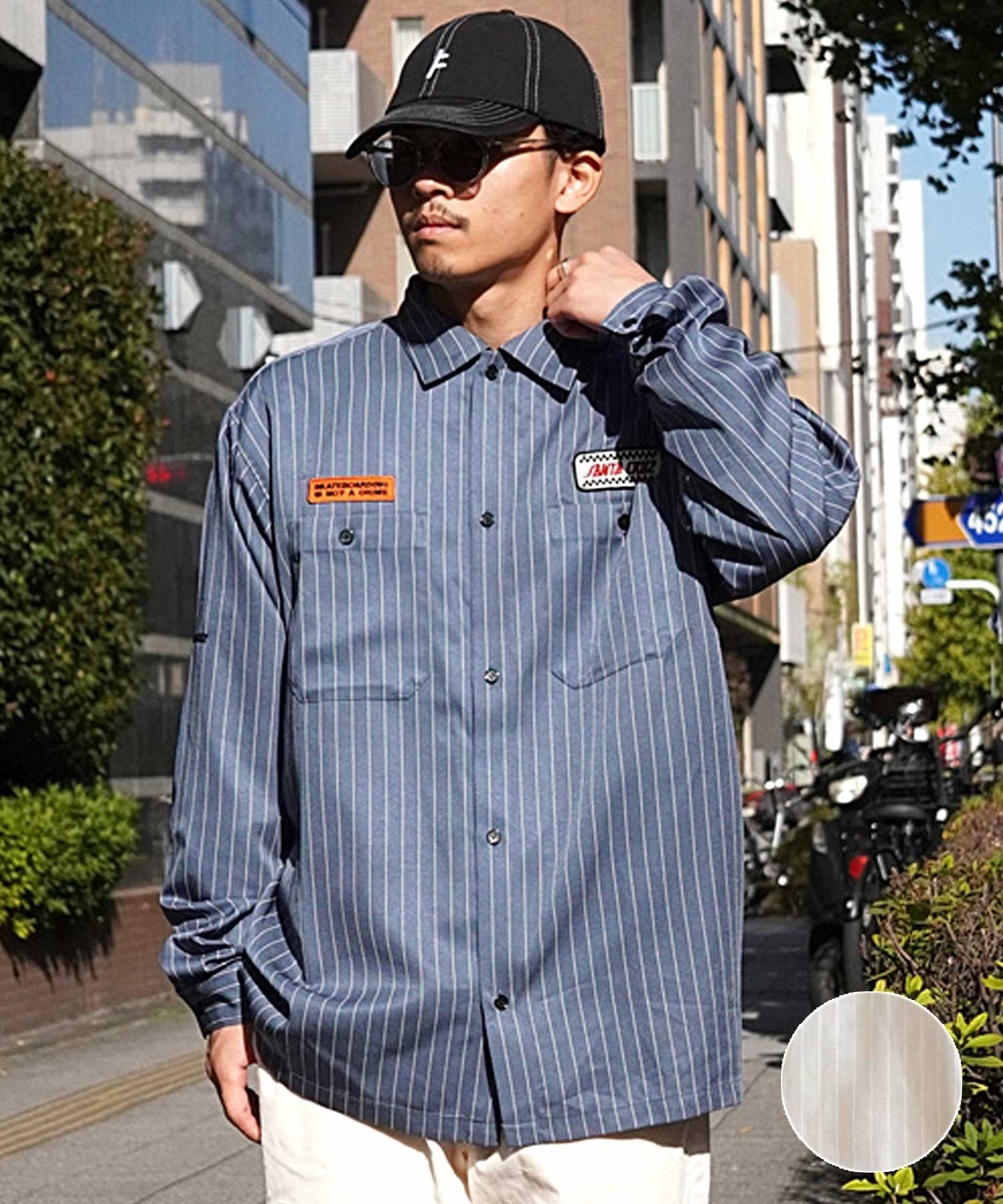 SANTACRUZ サンタクルーズ ワークシャツ ストライプ柄 502241202 メンズ 長袖 シャツ ムラサキスポーツ限定(ST/BL-M)