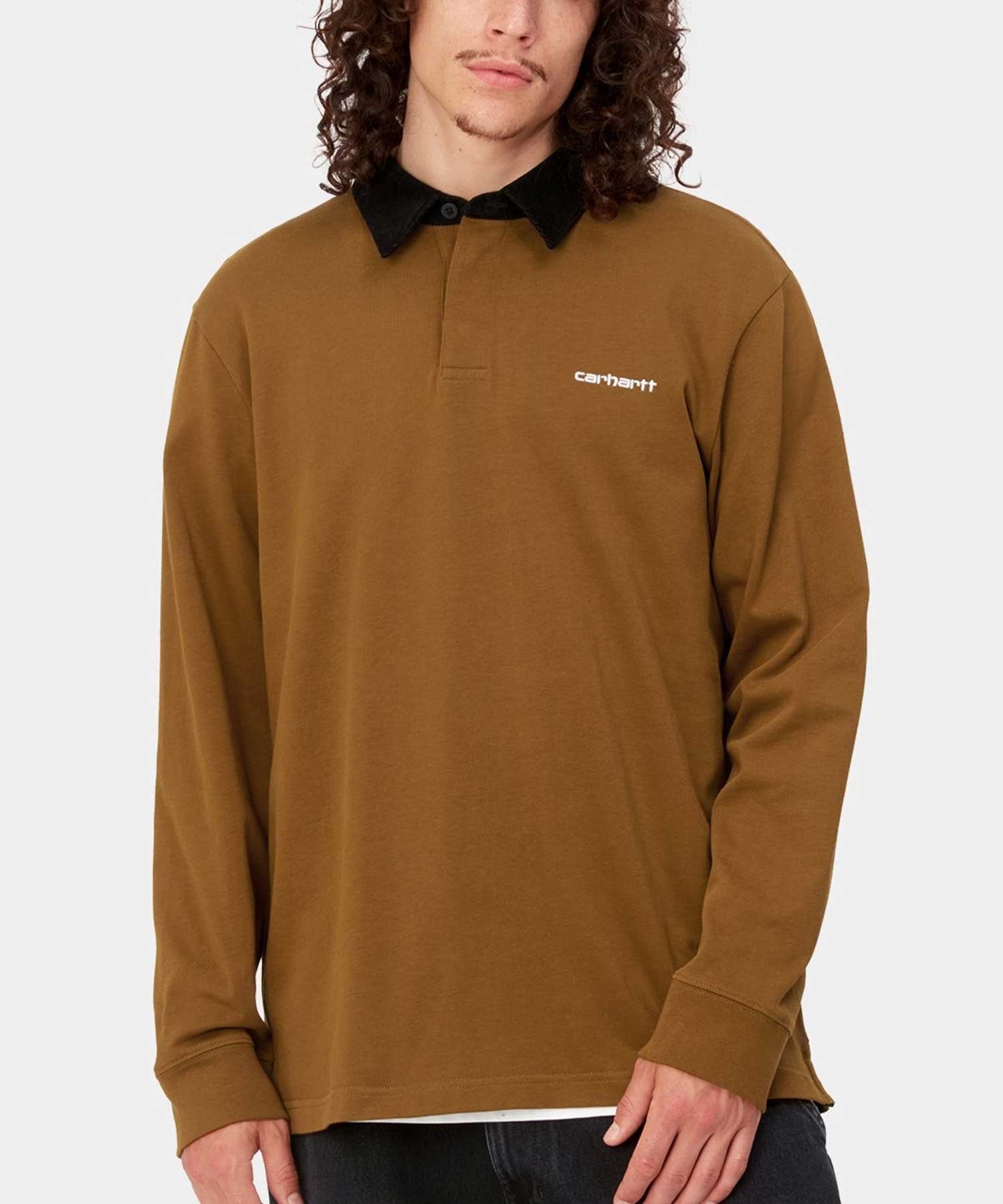 Carhartt WIP/カーハートダブリューアイピー 長袖ポロシャツ コーデュロイ ルーズシルエット I028289(BROWN-S)