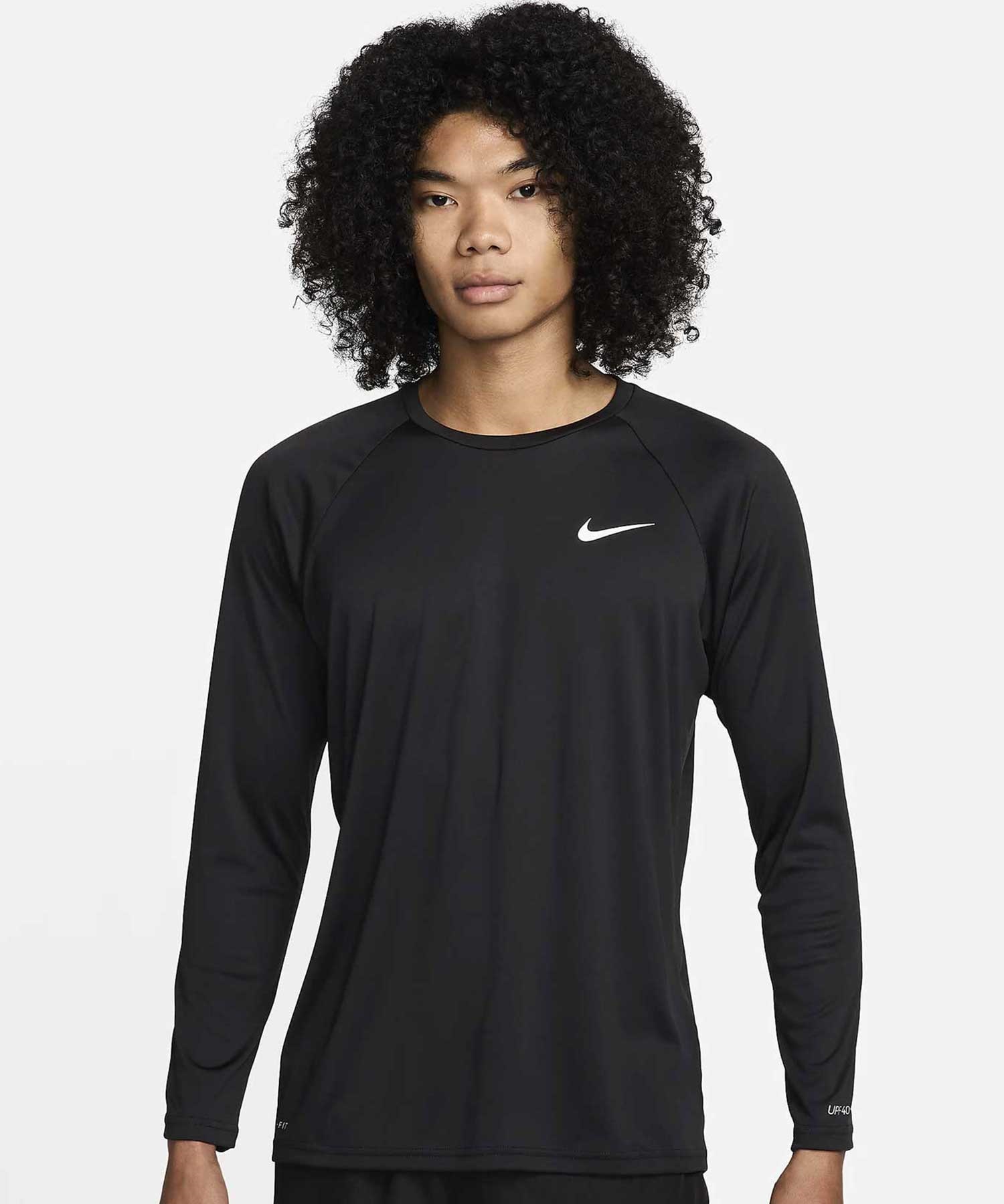 NIKE ナイキ Essential メンズ 長袖 Tシャツ ラッシュガード ユーティリティ 水陸両用 ワンポイント ロングスリーブ ハイドロガード NESSA587(BKWT-S)