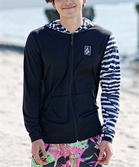 【マトメガイ対象】VOLCOM ボルコム メンズ ラッシュガード ジップアップ パーカー 長袖 水着 UVカット バックプリント A9312405(BLK-S)