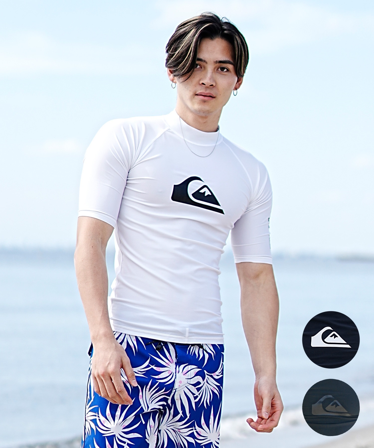 【マトメガイ対象】QUIKSILVER クイックシルバー メンズ ラッシュガード 半袖 Tシャツ 水着 UVカット ALL TIME SR QLY241022(WHT-M)