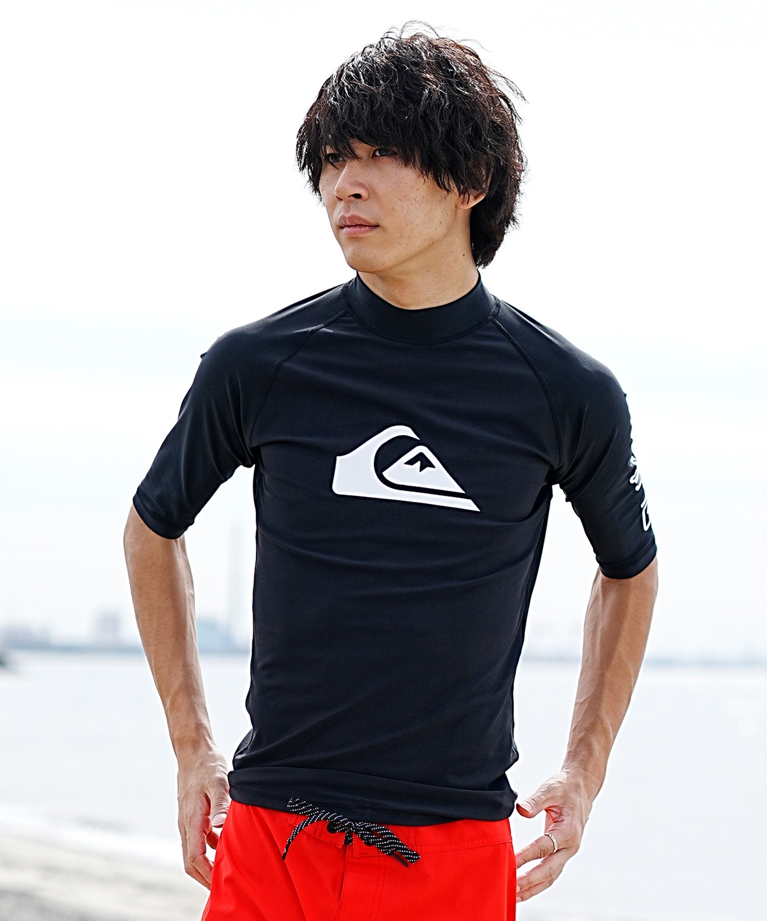 QUIKSILVER クイックシルバー メンズ ラッシュガード 半袖 Tシャツ 水着 UVカット ALL TIME SR QLY241022(BLK1-M)