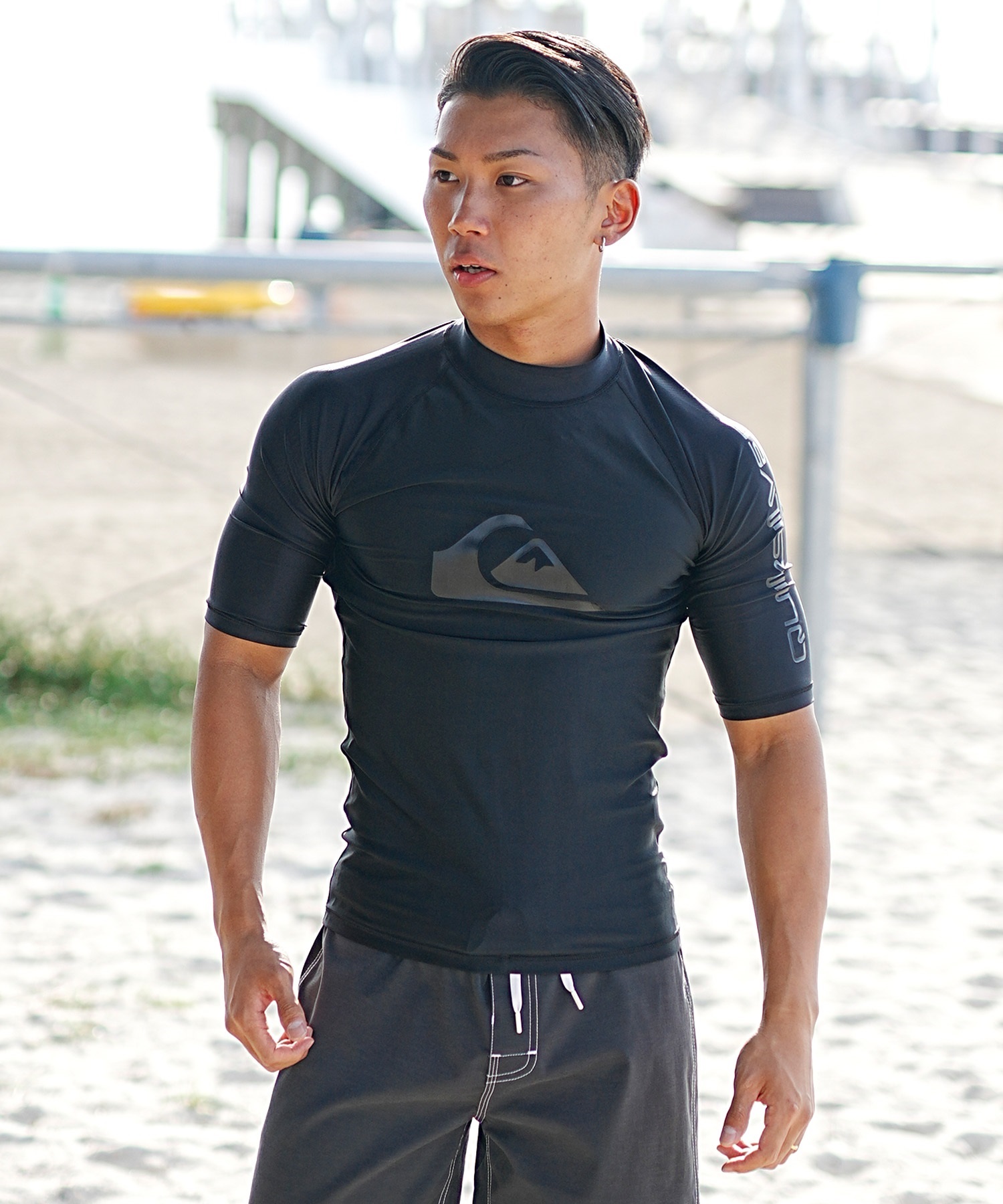 QUIKSILVER クイックシルバー メンズ ラッシュガード 半袖 Tシャツ 水着 UVカット ALL TIME SR QLY241022(BLK2-M)