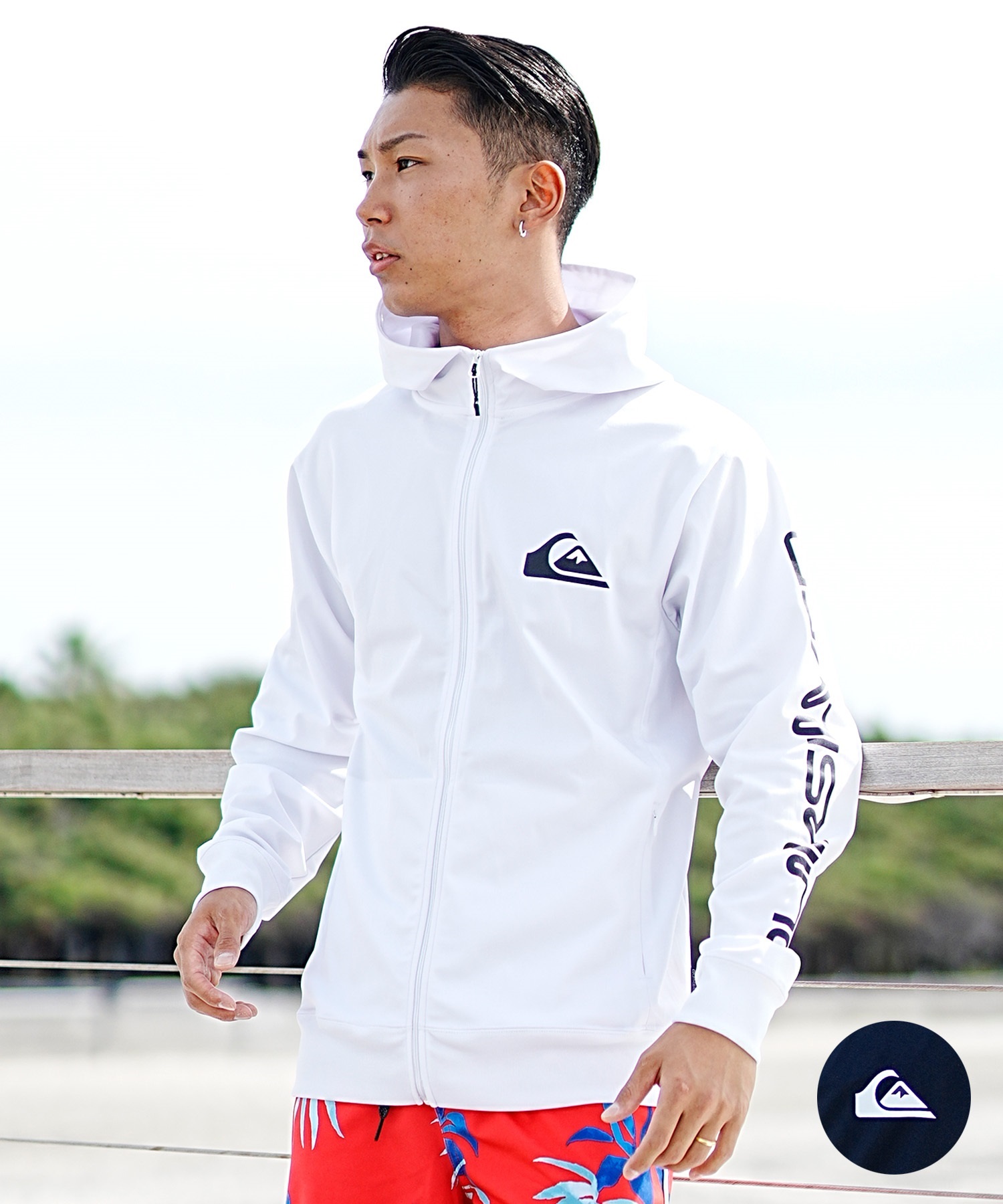 QUIKSILVER クイックシルバー メンズ ラッシュガード ジップアップ パーカー 長袖 水着 UVカット FRONT OMNI ZIP HOODIE QLY241032(WHT-M)