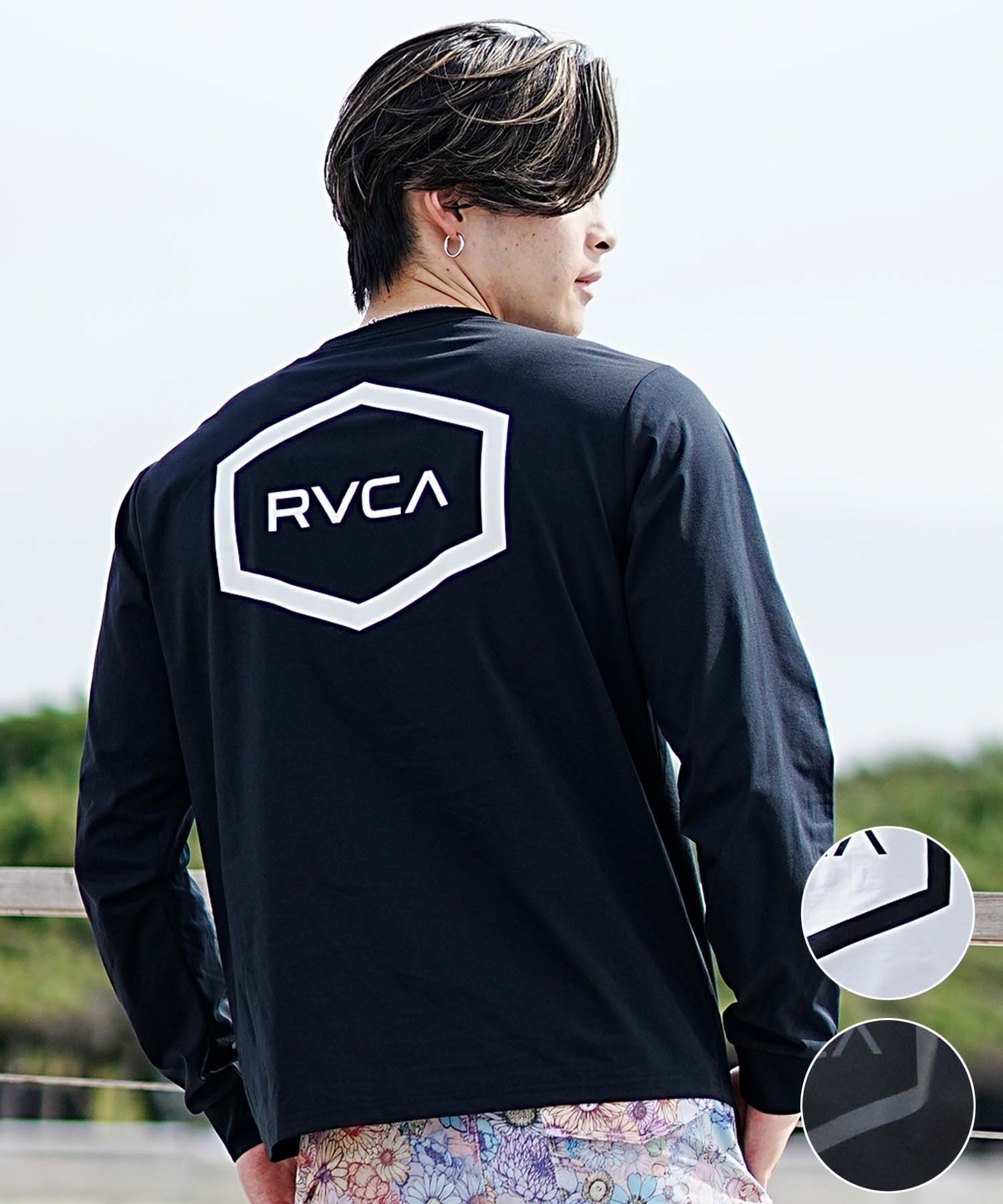 【マトメガイ対象】RVCA ルーカ HEX SURF LS メンズ ラッシュガード 長袖 Tシャツ ロンT 水陸両用 ユーティリティ UVカット BE041-801(BBL-S)