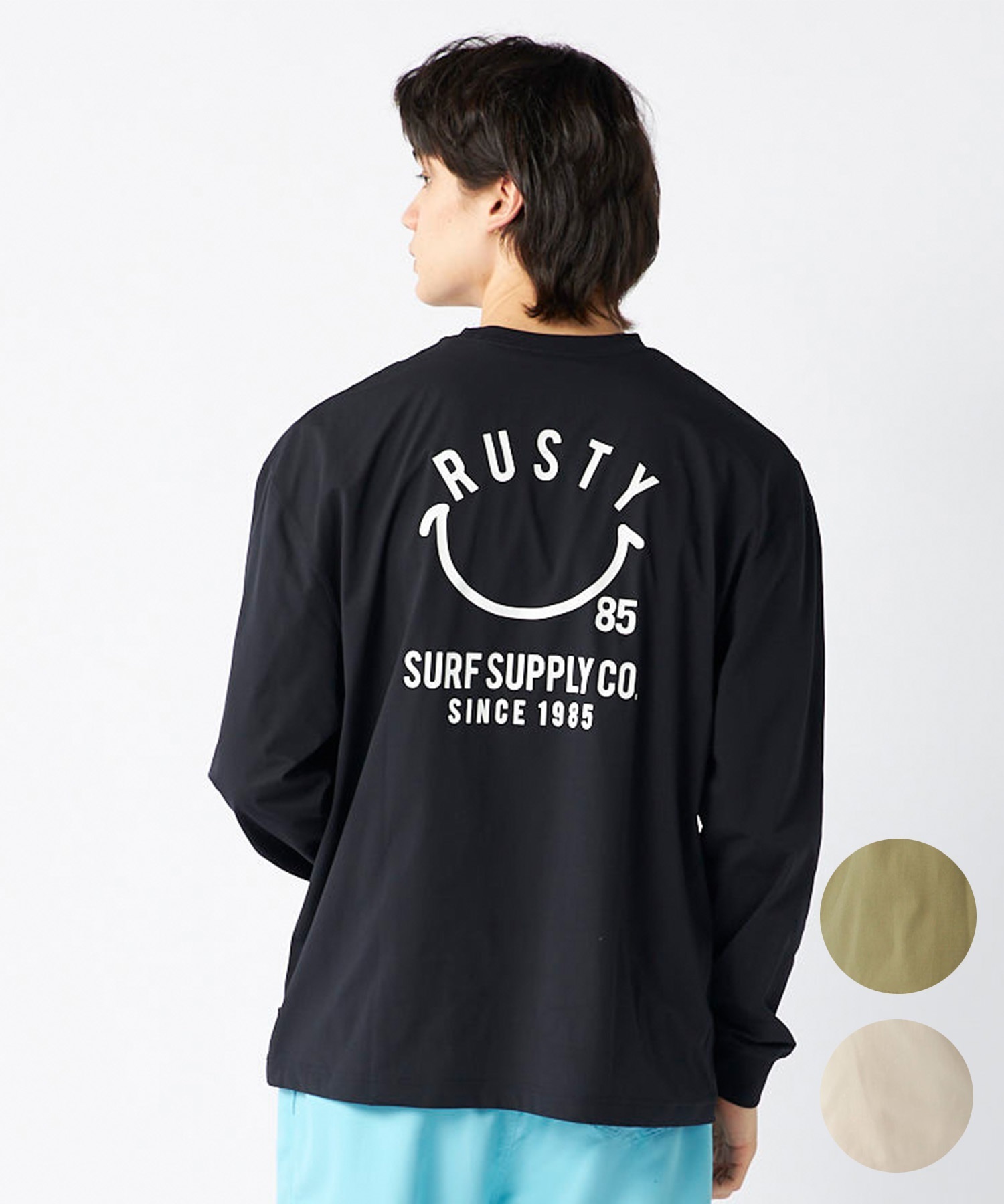 RUSTY ラスティー メンズ ラッシュガード 長袖 Tシャツ ロンT バックプリント ユーティリティ 水陸両用 UVカット 914472(BEG-M)