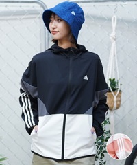 adidas アディダス レディース ナイロンジャケット オーバーサイズ ジップアップ ルーズフィット JSY05(BK/WT-M)