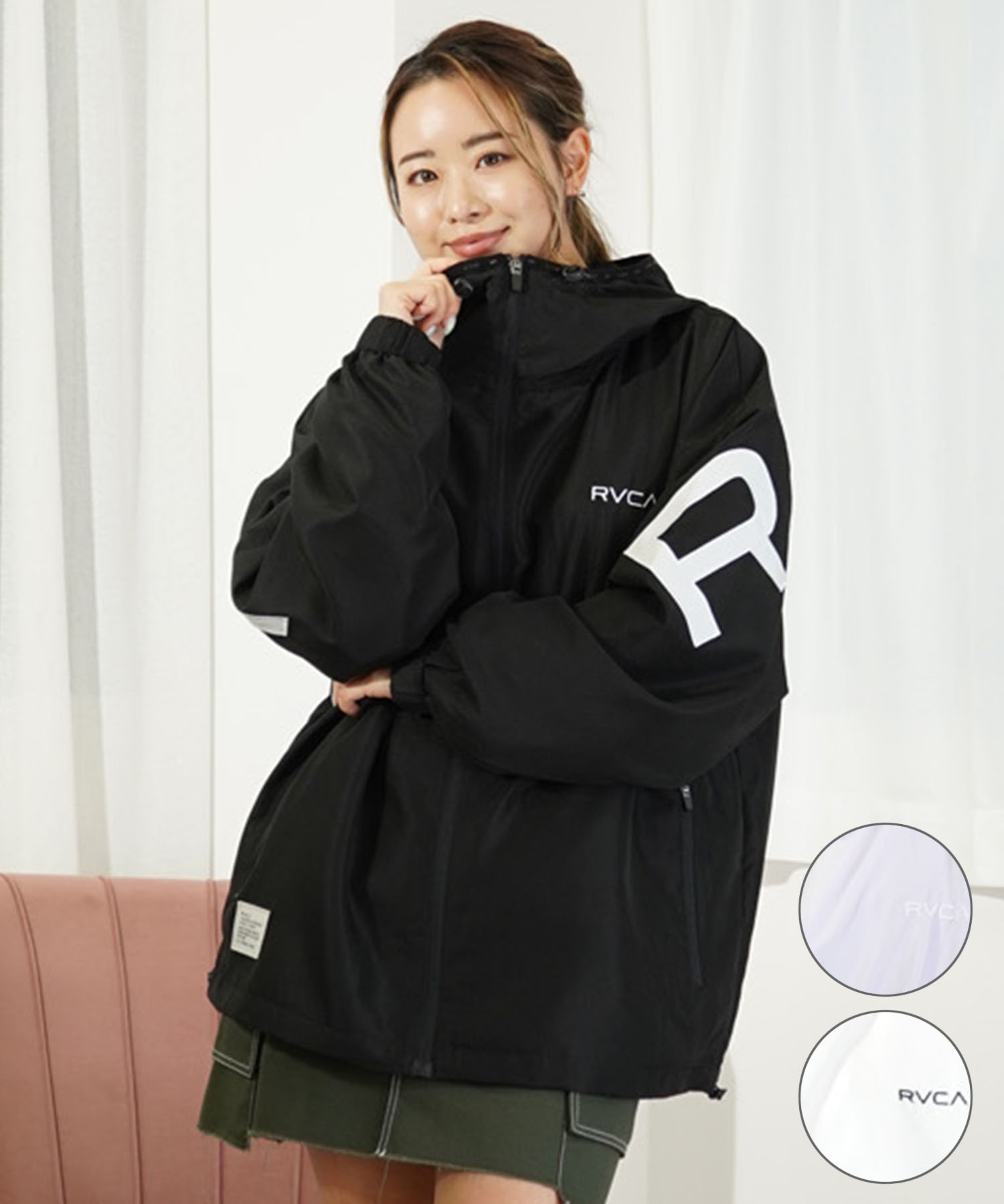 【マトメガイ対象】RVCA ルーカ FAKE RVCA JACKET レディース ナイロンジャケット ロゴ バックプリント BE043-753(BLK-M)