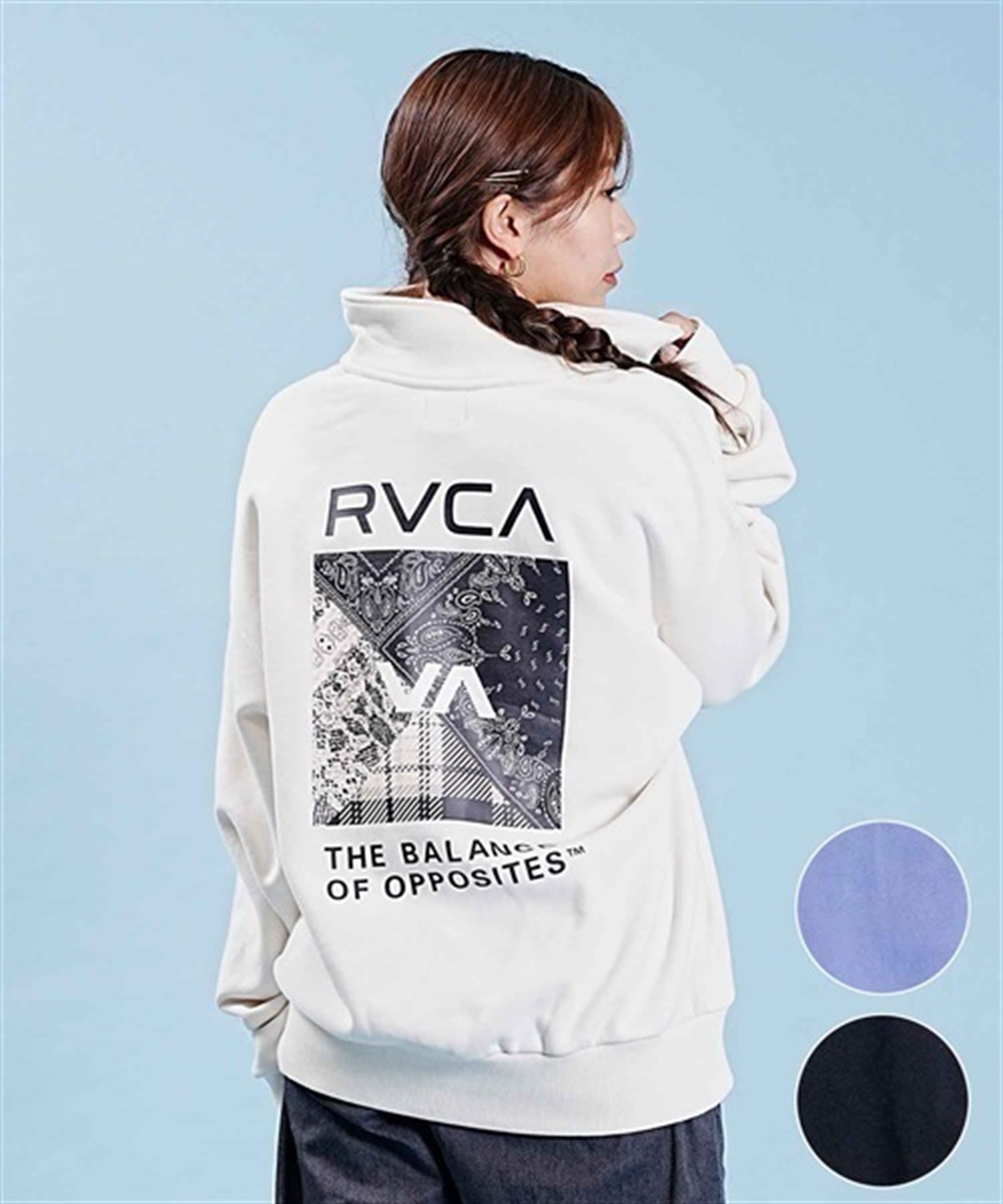 RVCA/ルーカ BANDANA BOX LOGO HALF ZIP スウェット トレーナー バックプリント BD044-156(CLO-M)