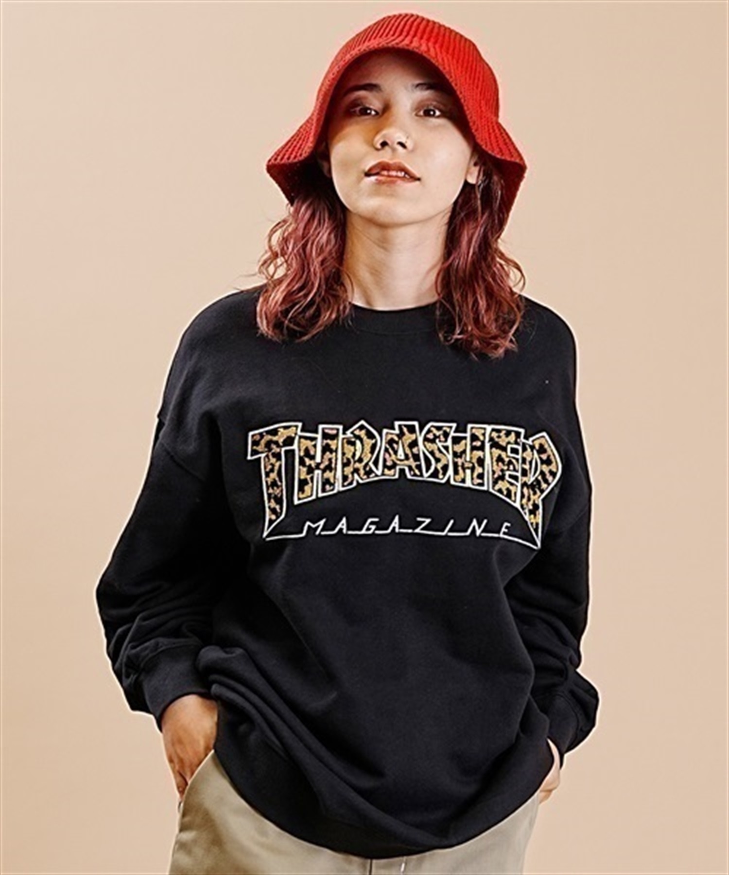 THRASHER/スラッシャー トレーナー スウェット クルーネック サガラ刺繍 裏毛 ムラサキスポーツ限定 THMUL-23F0001(BLK2-M)