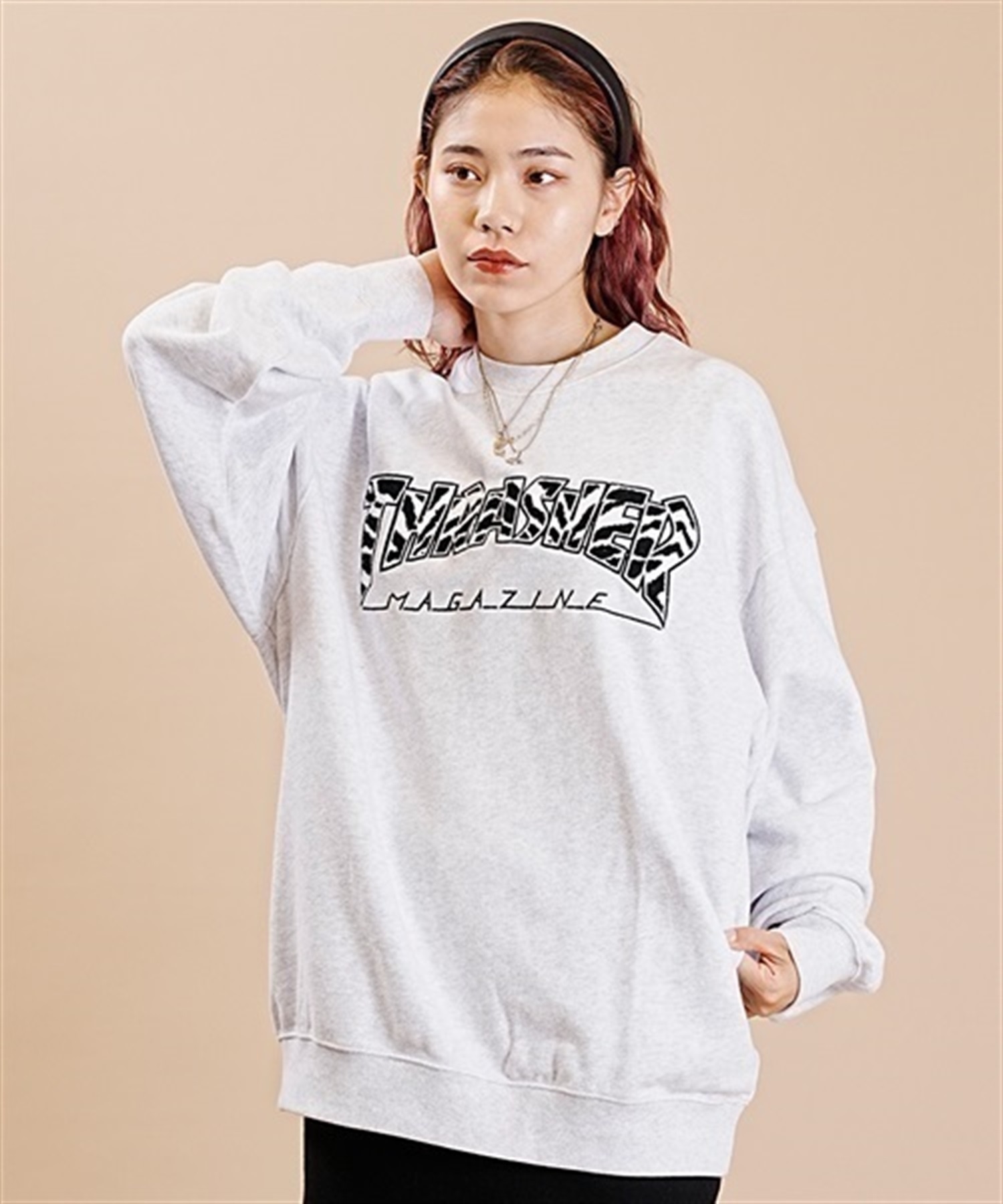 THRASHER/スラッシャー トレーナー スウェット クルーネック サガラ刺繍 裏毛 ムラサキスポーツ限定 THMUL-23F0001(ASH1-M)