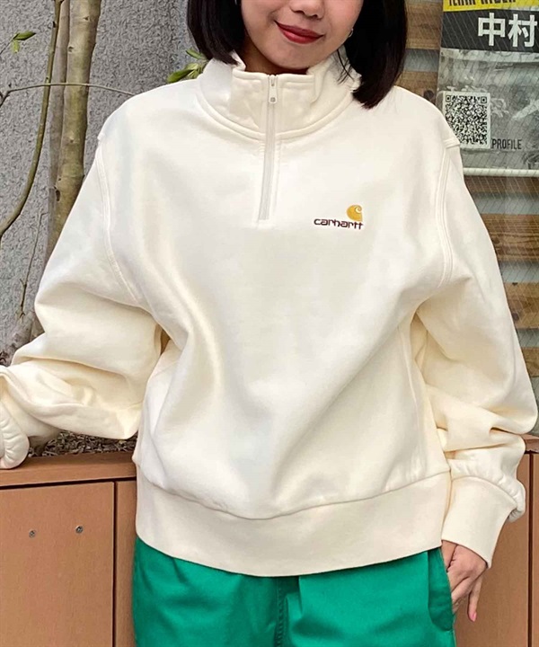 【マトメガイ対象】Carhartt/カーハート HALF ZIP AMERICAN SCRIPT SWEAT レディース スウェット ハーフジップ I032329