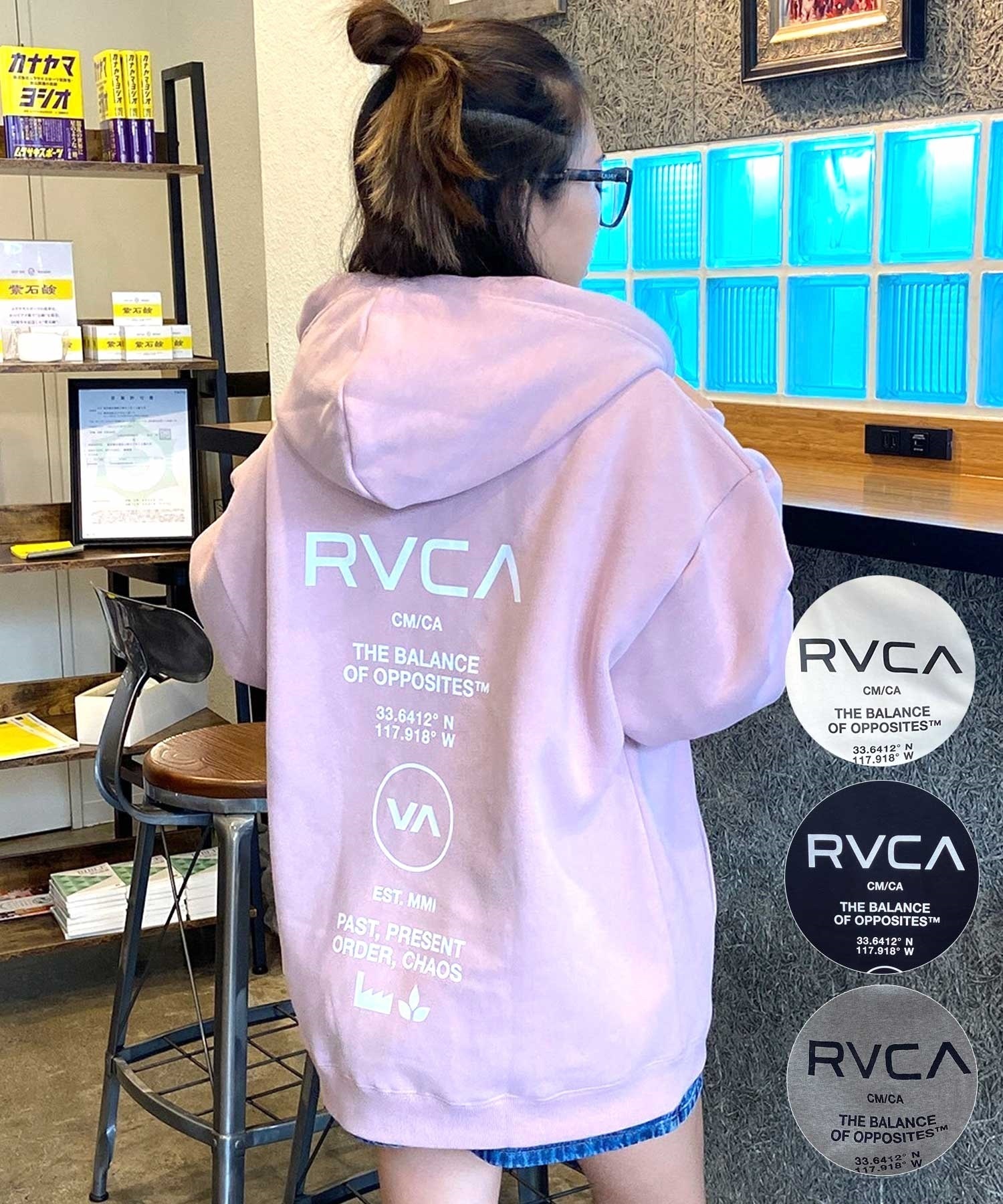 RVCA/ルーカ レディース ジップアップ パーカー オーバーサイズ バックプリント BD044-P03 ムラサキスポーツ限定(GRH-M)