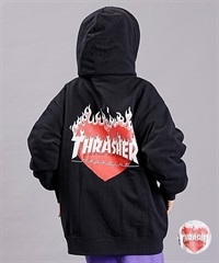 THRASHER/スラッシャー パーカー ジップアップ バックプリントハート柄 フレイムロゴ ビッグシルエット ムラサキスポーツ限定 THMUL-23F0002