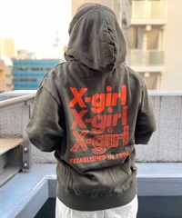 X-GIRL/エックスガール GEOMETRIC TRIPLE LOGO ZIP UP SWEAT HOODIE レディース ジップ アップ パーカー 105233012021(OLIVE-M)