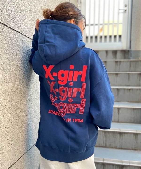 X-GIRL/エックスガール GEOMETRIC TRIPLE LOGO ZIP UP SWEAT HOODIE レディース ジップ アップ パーカー 105233012021