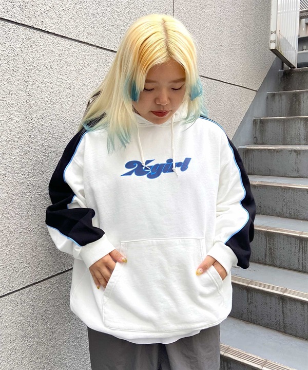 X-GIRL/エックスガール  CONTRAST COLOR SWEAT HOODIE レディース プルオーバー パーカー 105233012022