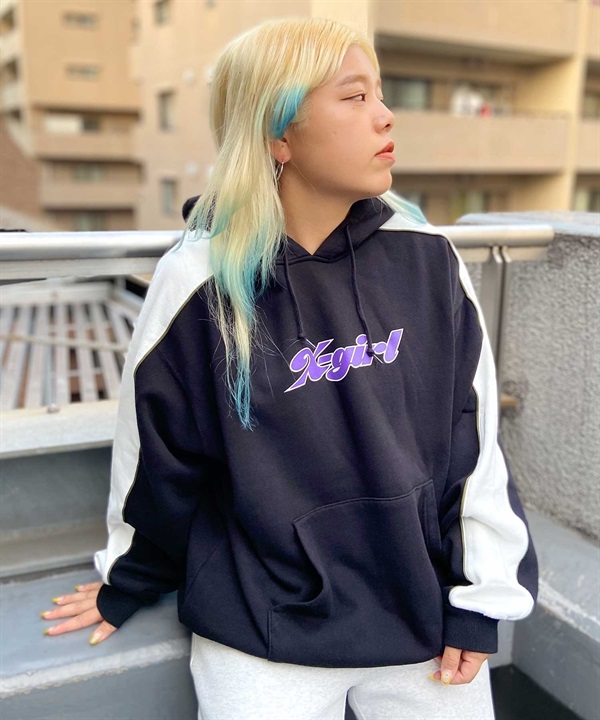 X-GIRL/エックスガール  CONTRAST COLOR SWEAT HOODIE レディース プルオーバー パーカー 105233012022