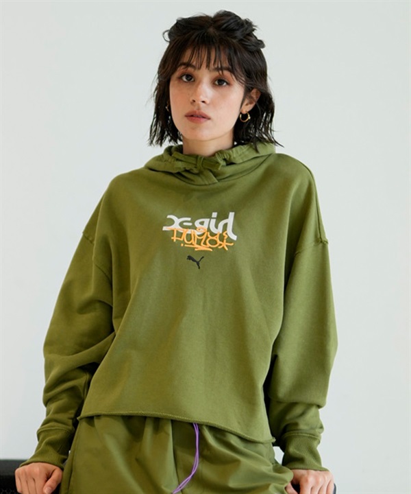 PUMA プーマ × X-GIRL エックスガール コラボ ウィメンズ グラフィック フーディ プルオーバー パーカー レディース 624708