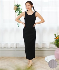 【マトメガイ対象】RIKKA FEMME リッカファム レディース リブ ロングワンピース マキシ丈 ストレッチ 無地 シンプル RF24SS12(BLK-FREE)