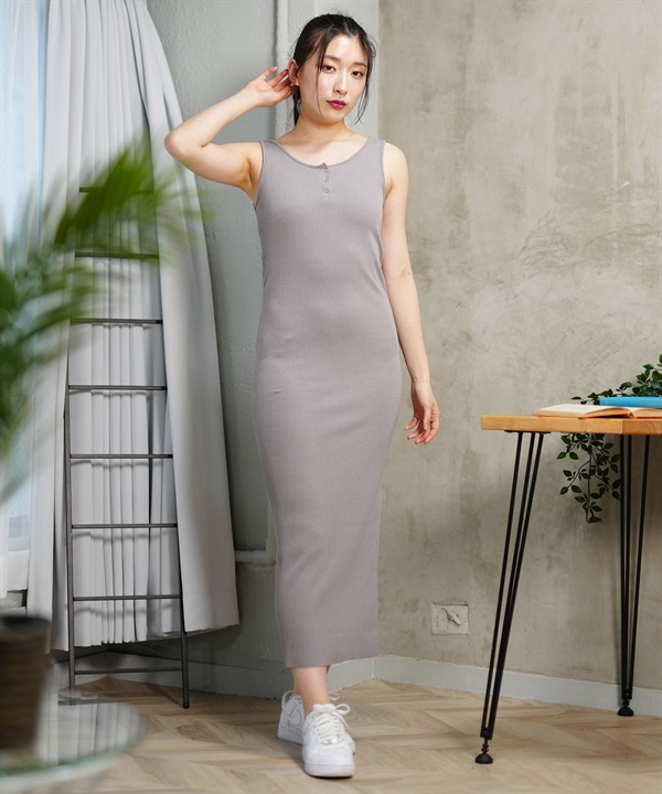 RIKKA FEMME リッカファム レディース リブ ロングワンピース マキシ丈 ストレッチ 無地 シンプル RF24SS12