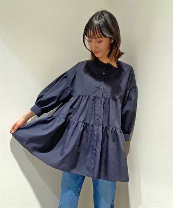 【マトメガイ対象】RIKKA FEMME リッカファム レディース 長袖 シャツ フレア トップス ワンピース 体型カバー TNC RF24SS18