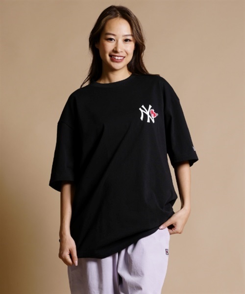 NEW ERA ニューエラ SSCT NEYYAN ONHEART 13732624 レディース 半袖 Tシャツ バックプリント KK1 A25(BLK-XL)