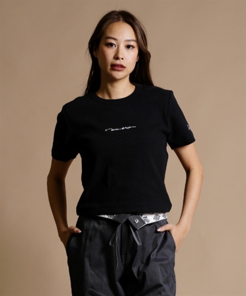 NEW ERA ニューエラ SS MINI RIB TEE HANDWRITTEN LOGO 13732633 レディース 半袖 Tシャツ KK1 A25(BLK-S)