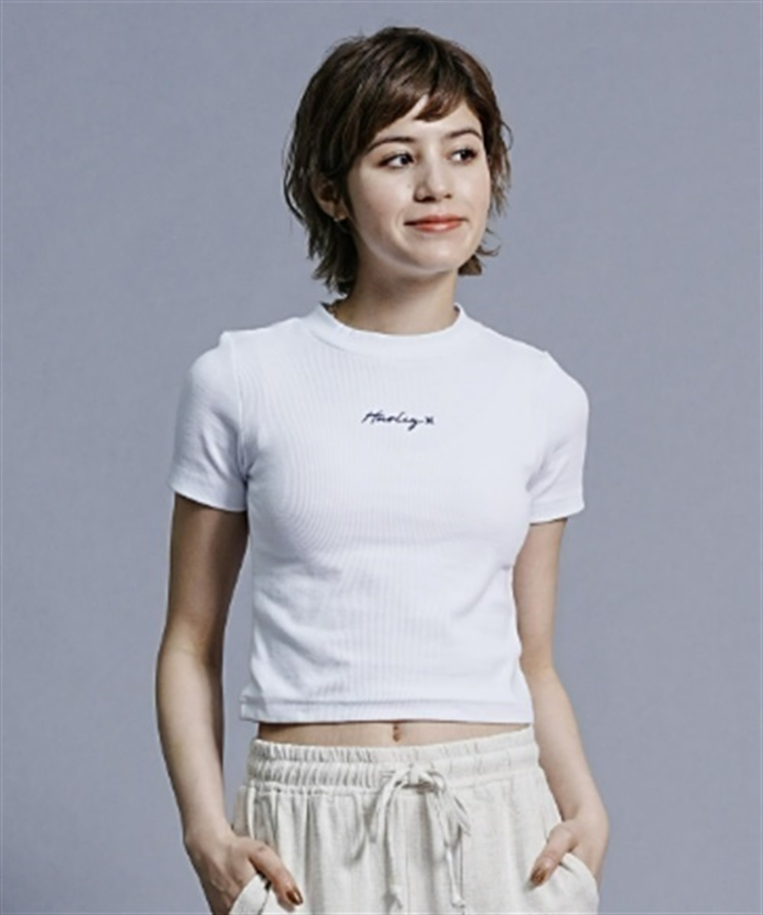 Hurley ハーレー WOMENS RIB KNIT SHORT SLEEVE ウィメンズ ショートスリーブ WSS2320004 レディース 半袖 Tシャツ(BK-S)