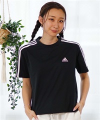 adidas アディダス レディース 半袖 スリーストライプスTシャツ ショート丈 ロゴ ENK78