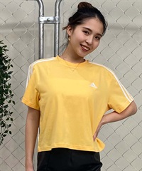 adidas アディダス レディース 半袖 スリーストライプスTシャツ ショート丈 ロゴ ENK78