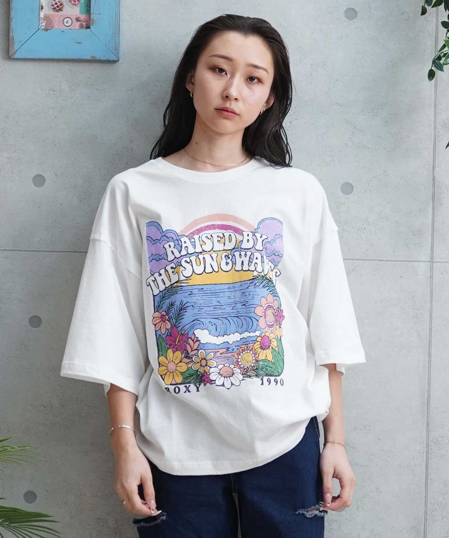 【クーポン対象】ROXY ロキシー DRINK THE WAVE TEE RST241089 レディース 半袖 Tシャツ クルーネック ルーズシルエット(WHT-M)