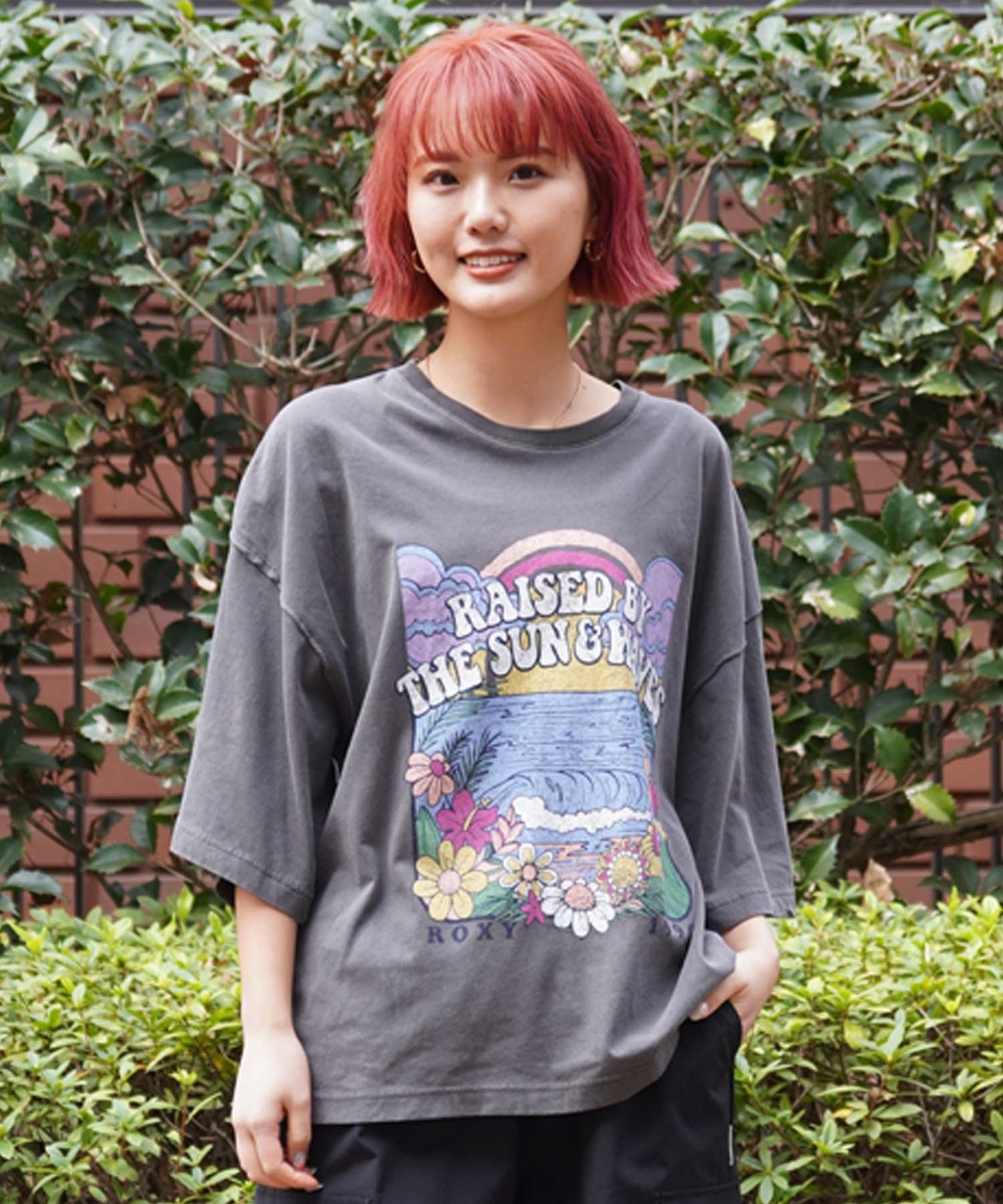 ROXY ロキシー DRINK THE WAVE TEE RST241089 レディース 半袖 Tシャツ クルーネック ルーズシルエット(BBK-M)