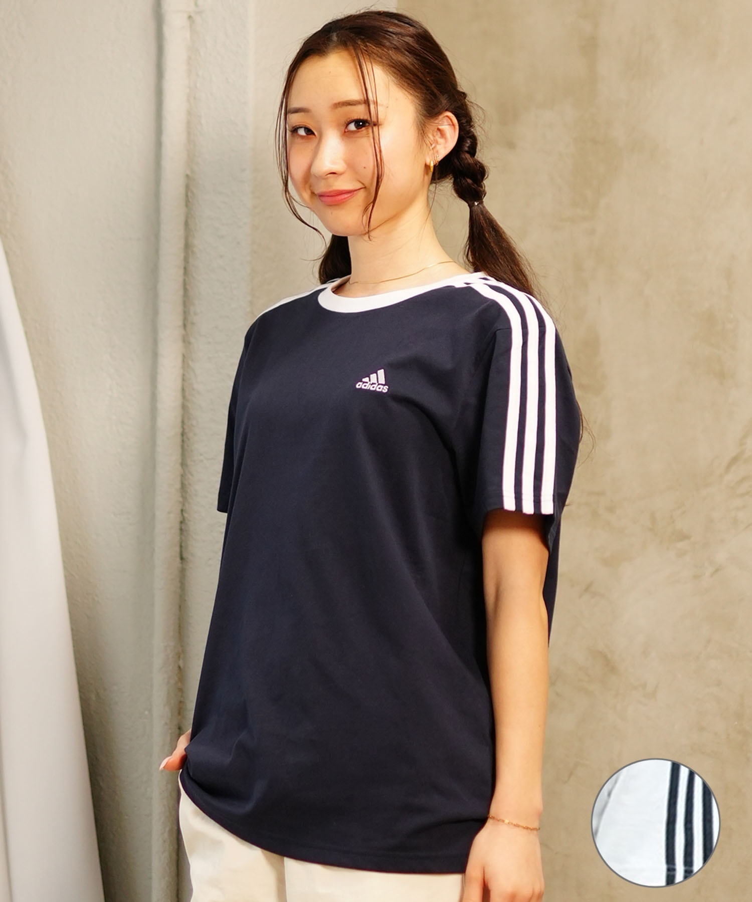 adidas アディダス レディース 半袖 Tシャツ ユーティリティ ワンポイント ロゴ IXV18(WT/BK-M)